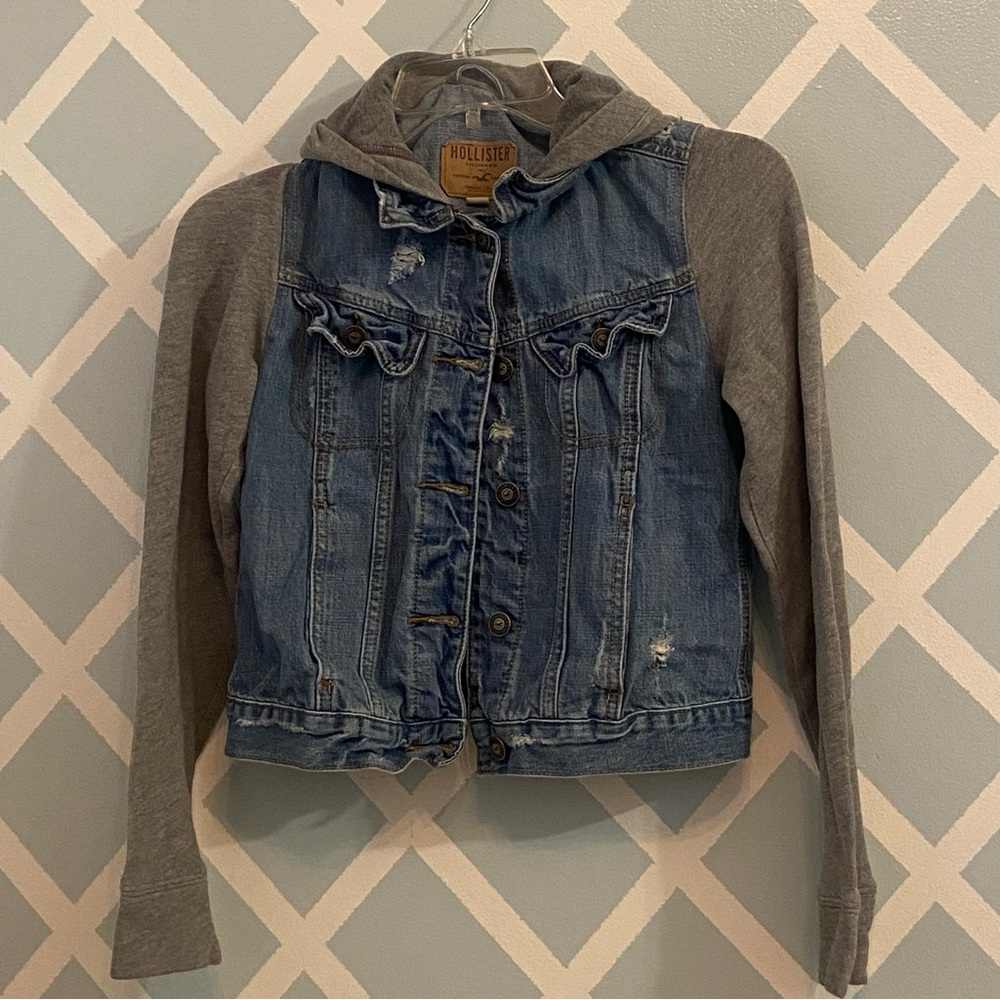 Hollister Blue Denim Jacket with Gray Accents